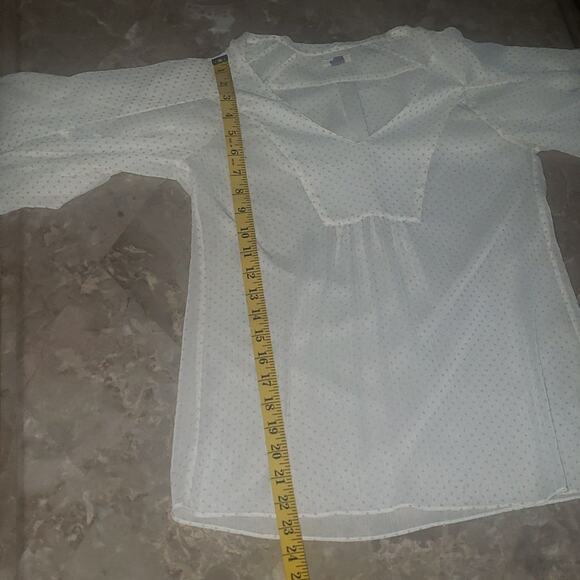 Fossil Scarf Neck Sheer Mid Length Sleeve Polka Dot Blouse - Picture 5 of 10